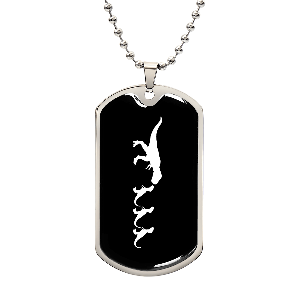 Mama Dinosaur With 3 Hatchlings v3 - Luxury Dog Tag Necklace