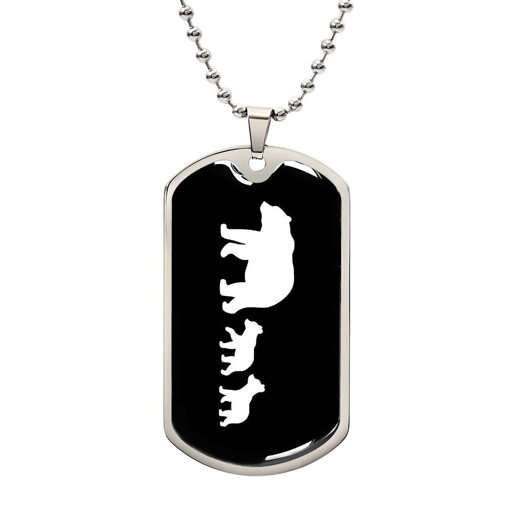 Mama Bear With 2 Cubs v3 - Luxury Dog Tag Necklace