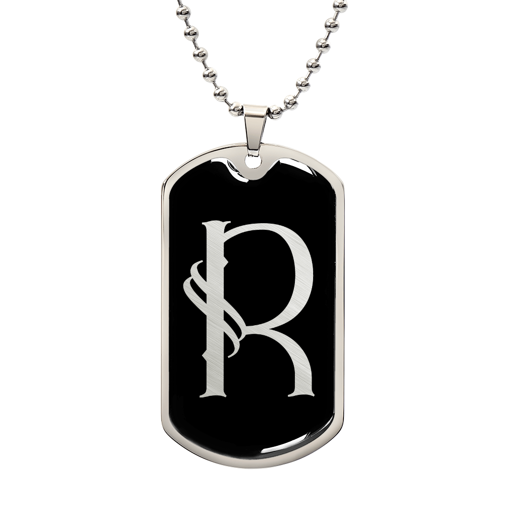 Initial R v001-22 - Luxury Dog Tag Necklace