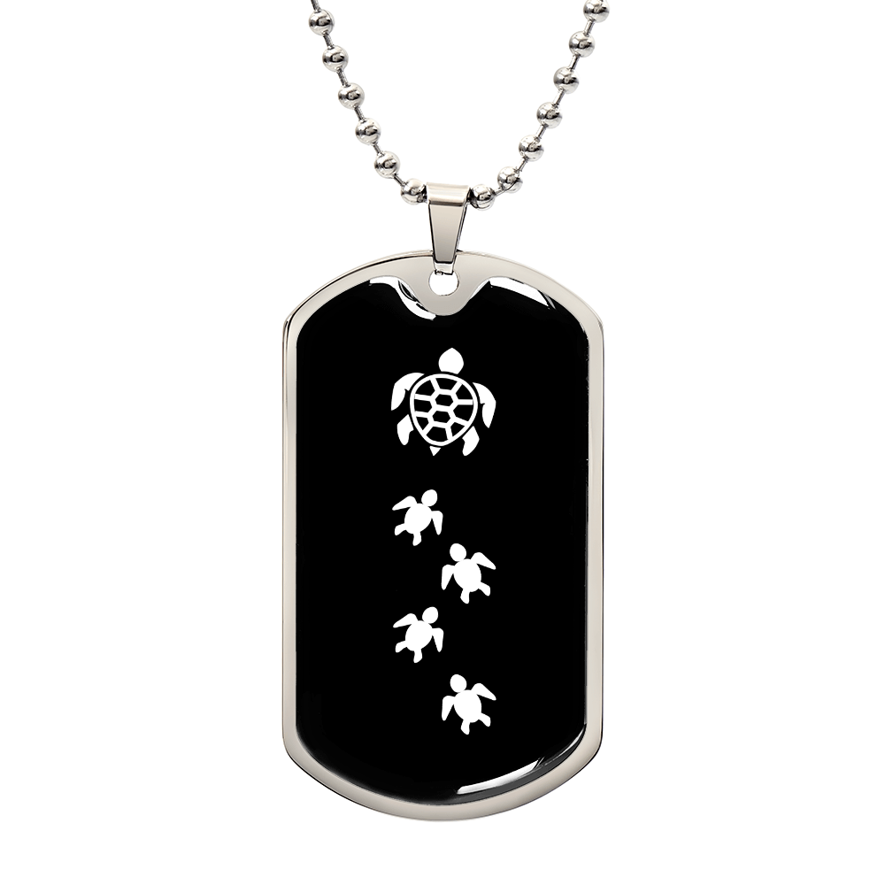 Mama Turtle With 4 Hatchlings v3 - Luxury Dog Tag Necklace