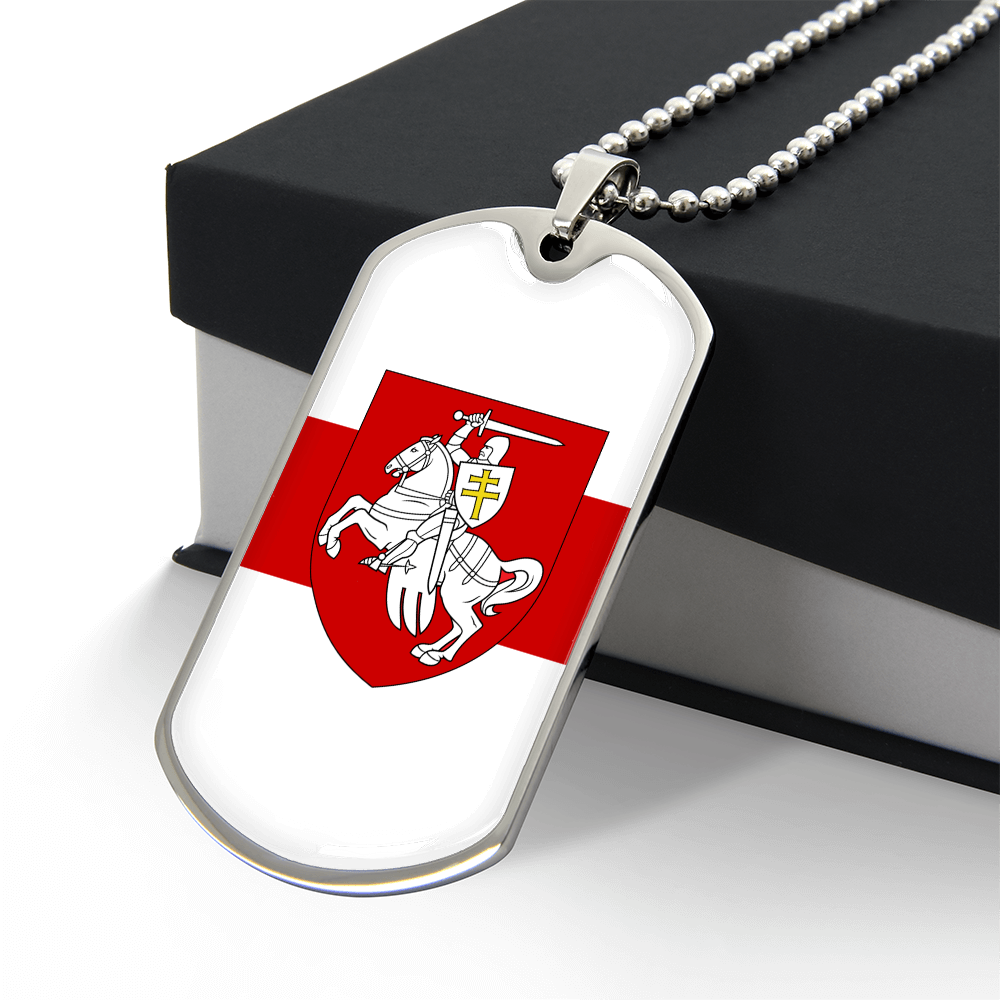 Pahonia And White-Red-White Flag (Belarus) - Luxury Dog Tag Necklace