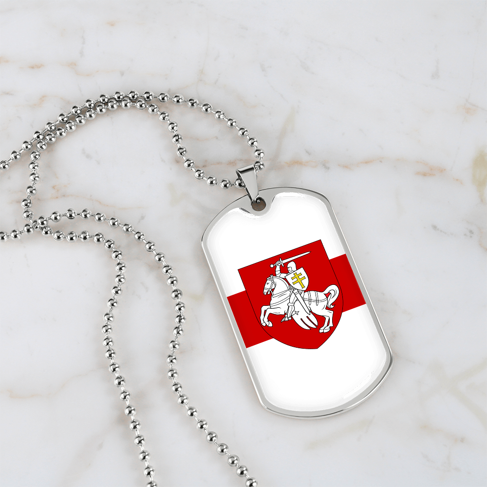 Pahonia And White-Red-White Flag (Belarus) - Luxury Dog Tag Necklace