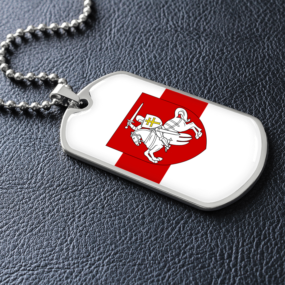 Pahonia And White-Red-White Flag (Belarus) - Luxury Dog Tag Necklace