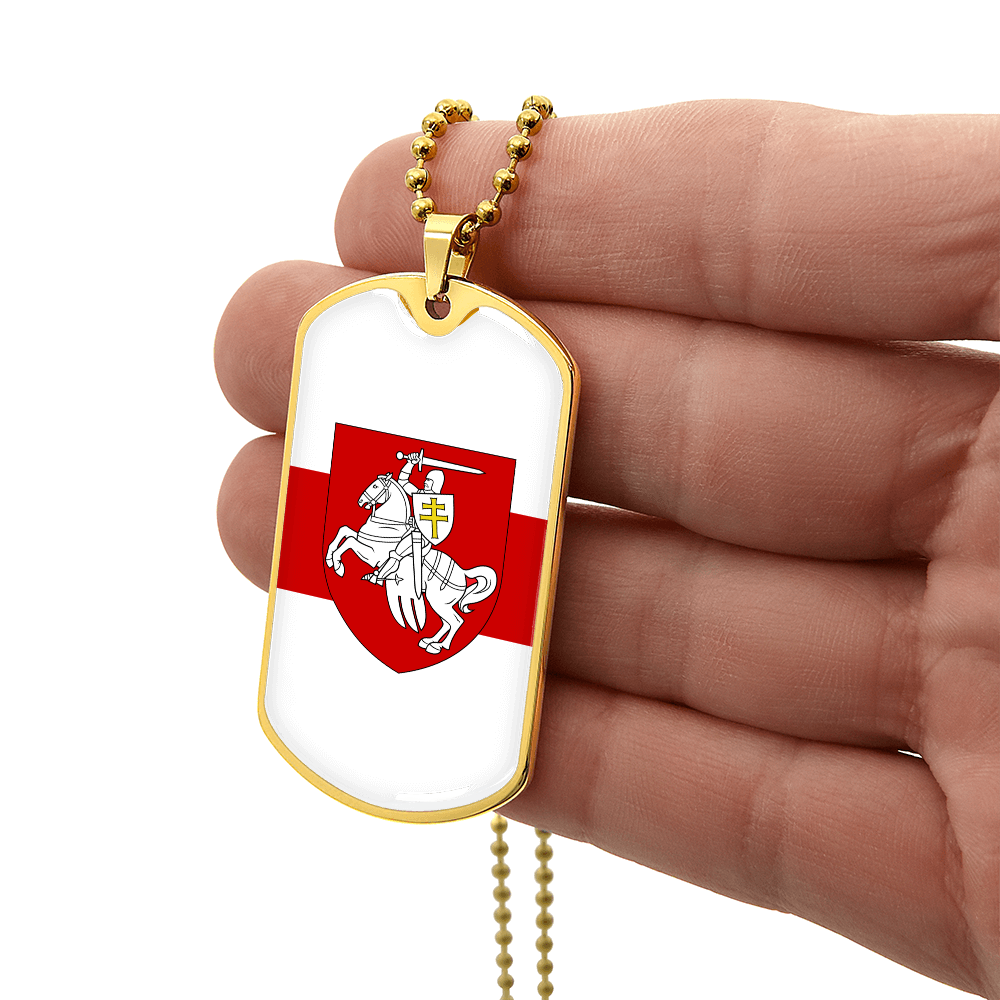 Pahonia And White-Red-White Flag (Belarus) - 18k Gold Finished Luxury Dog Tag Necklace