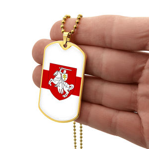 Pahonia And White-Red-White Flag (Belarus) - 18k Gold Finished Luxury Dog Tag Necklace