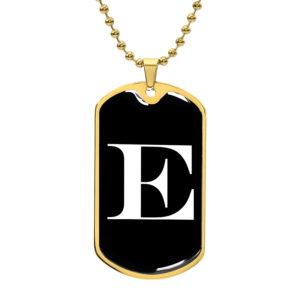 Initial E v3a - 18k Gold Finished Luxury Dog Tag Necklace
