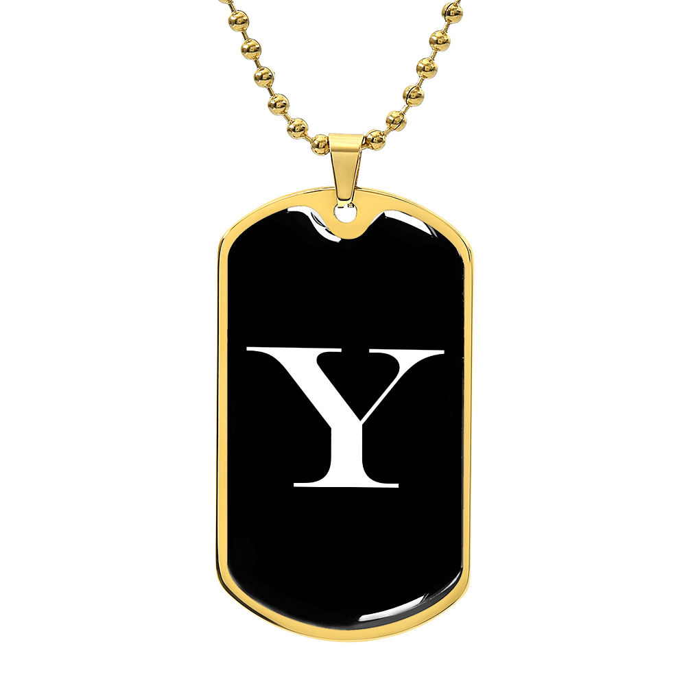 Initial Y v3a - 18k Gold Finished Luxury Dog Tag Necklace