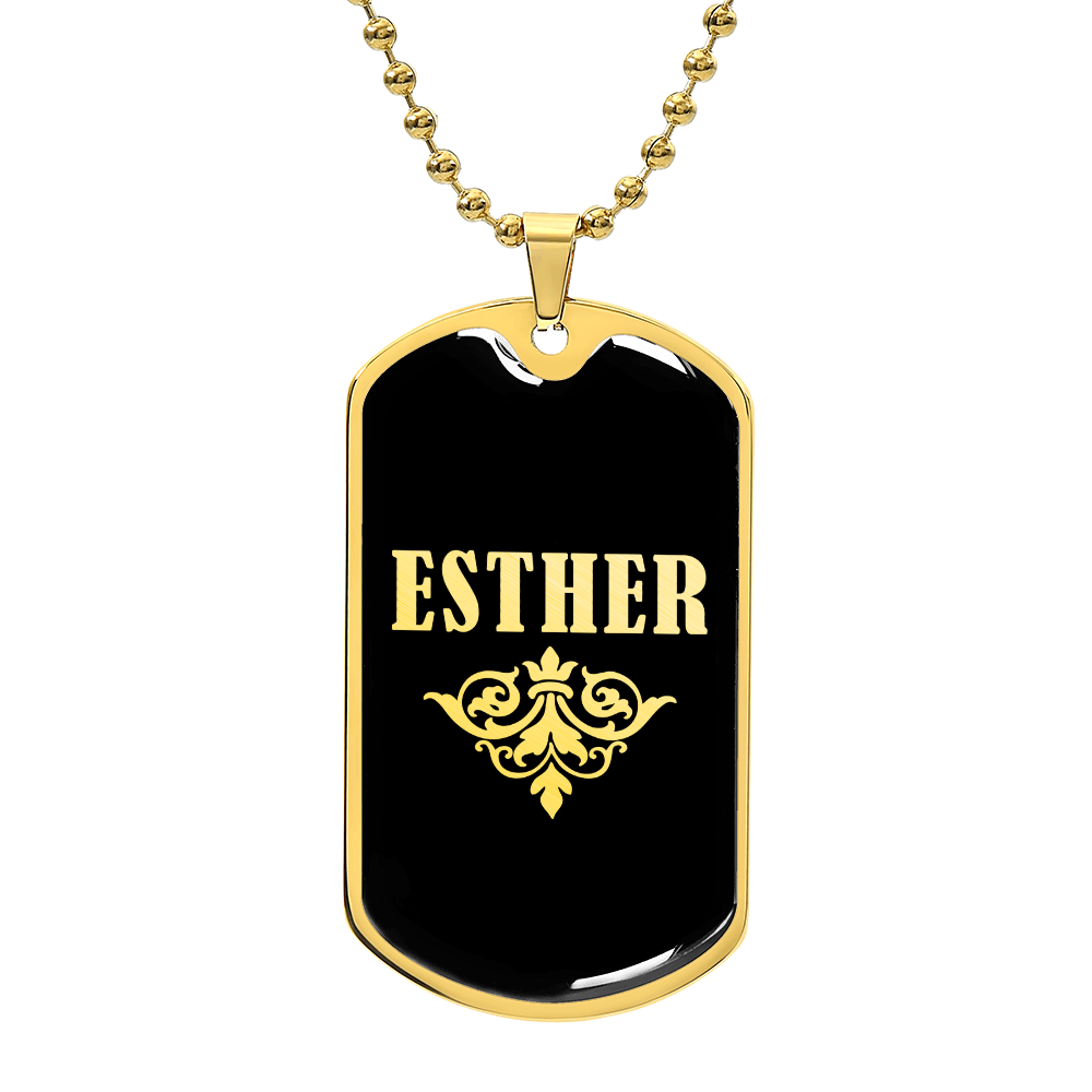 Esther v02a - 18k Gold Finished Luxury Dog Tag Necklace