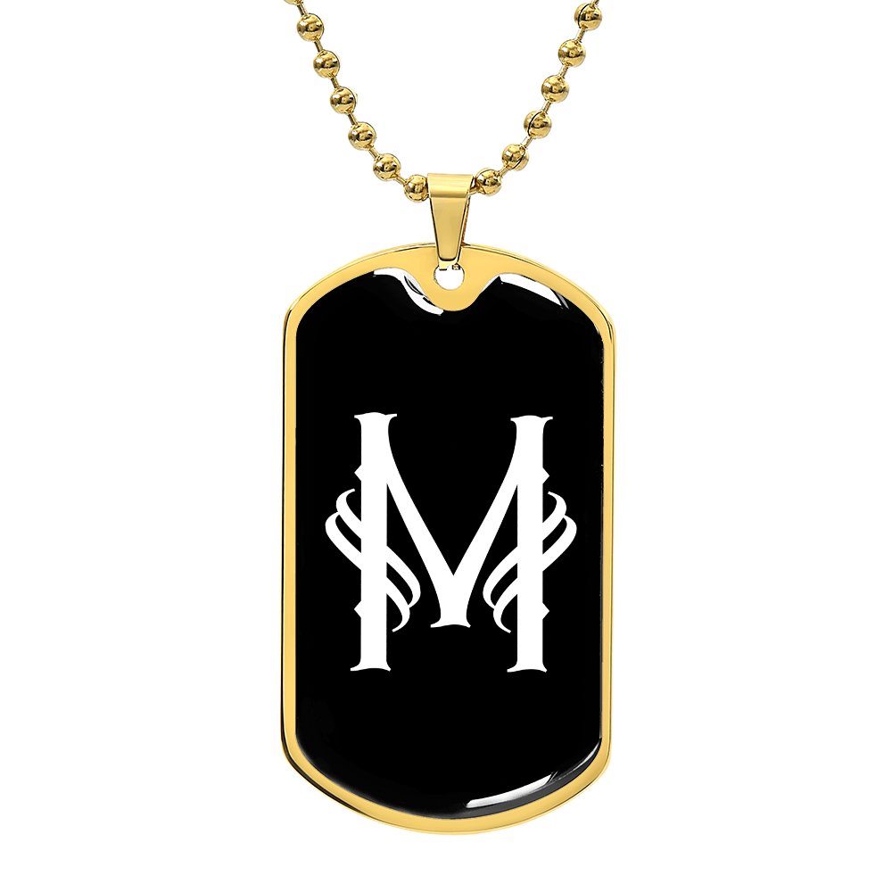 Initial M v001-33 - 18k Gold Finished Luxury Dog Tag Necklace