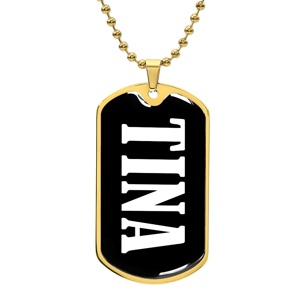 Tina v01w - 18k Gold Finished Luxury Dog Tag Necklace