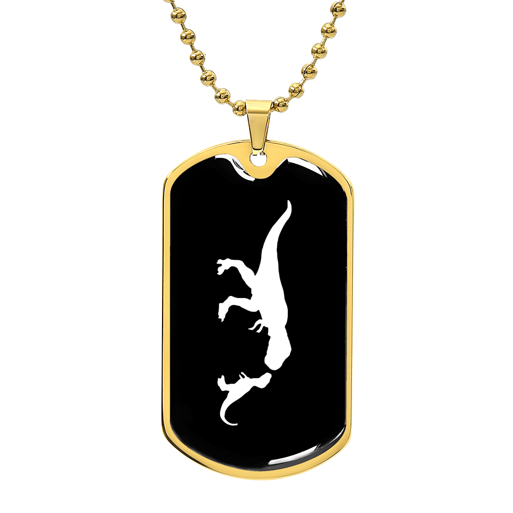 Mama Dinosaur With 1 Hatchling v3 - 18k Gold Finished Luxury Dog Tag Necklace