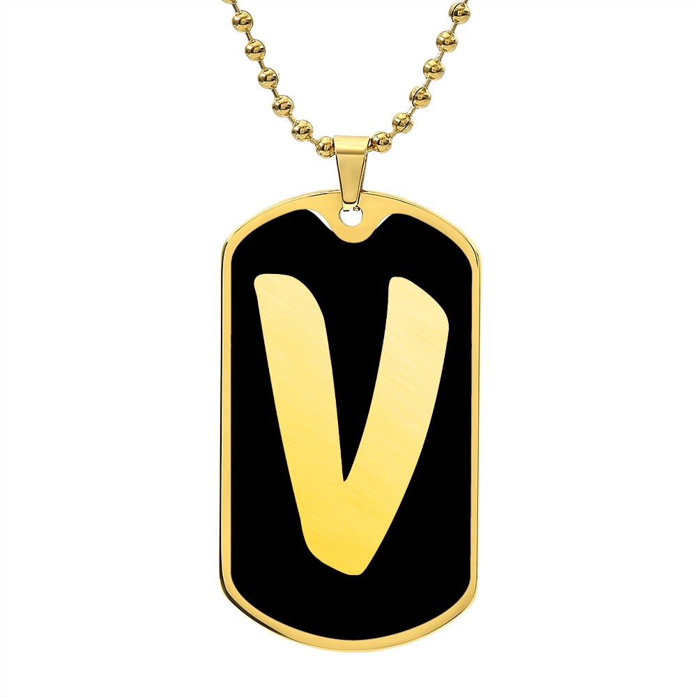 Initial V v2b - 18k Gold Finished Luxury Dog Tag Necklace