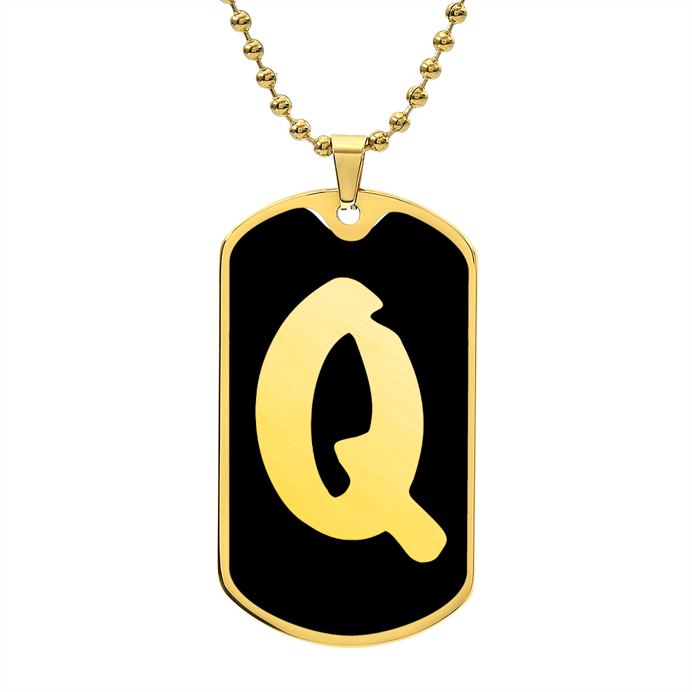 Initial Q v2b - 18k Gold Finished Luxury Dog Tag Necklace