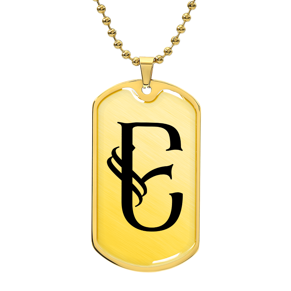 Initial E v001-31 - 18k Gold Finished Luxury Dog Tag Necklace