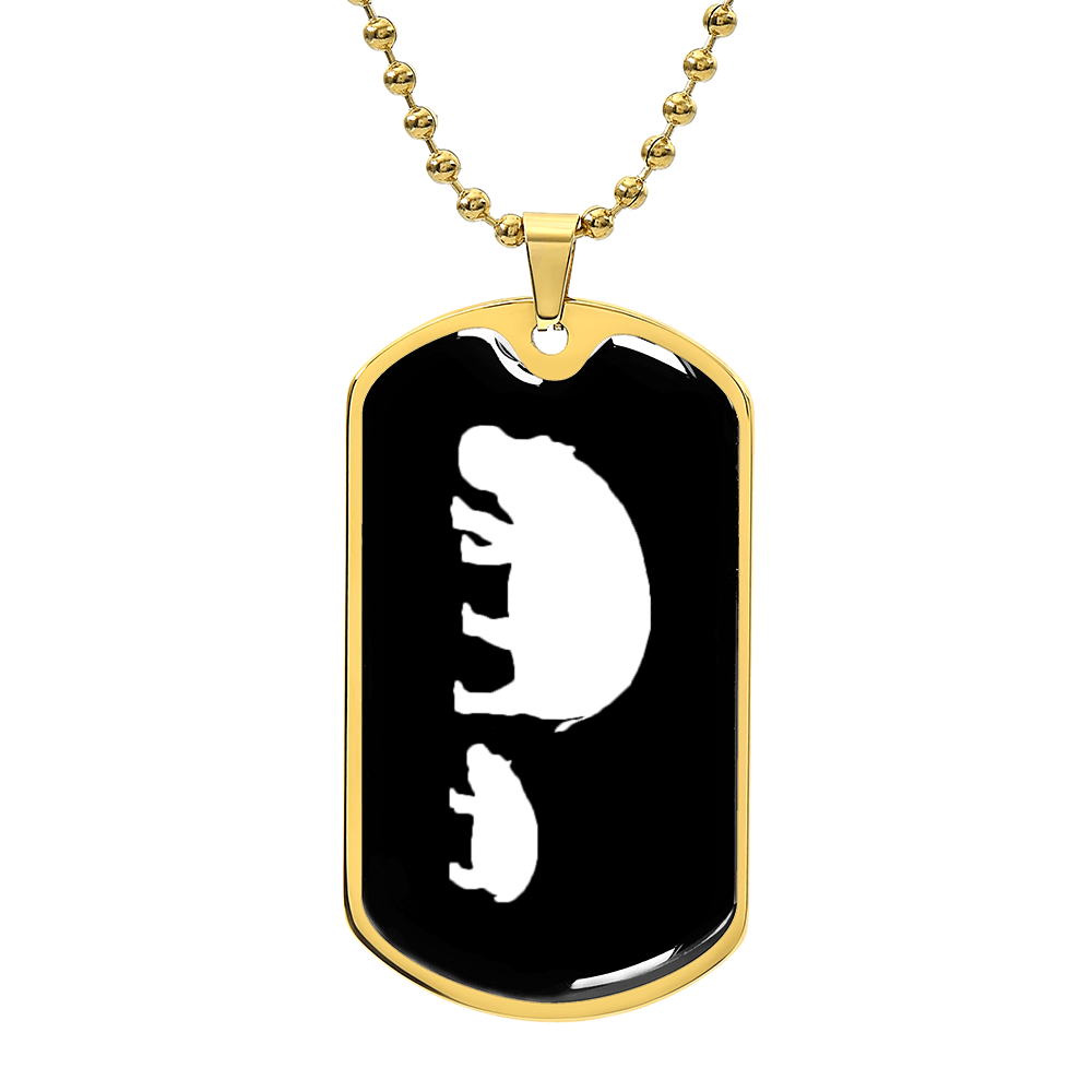 Mama Hippo With 1 Calf v3 - 18k Gold Finished Luxury Dog Tag Necklace