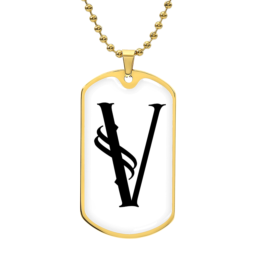 Initial V v001-34 - 18k Gold Finished Luxury Dog Tag Necklace