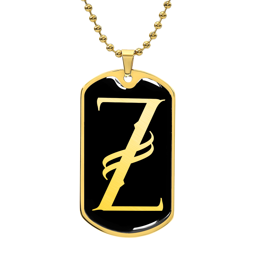 Initial Z v001-32 - 18k Gold Finished Luxury Dog Tag Necklace