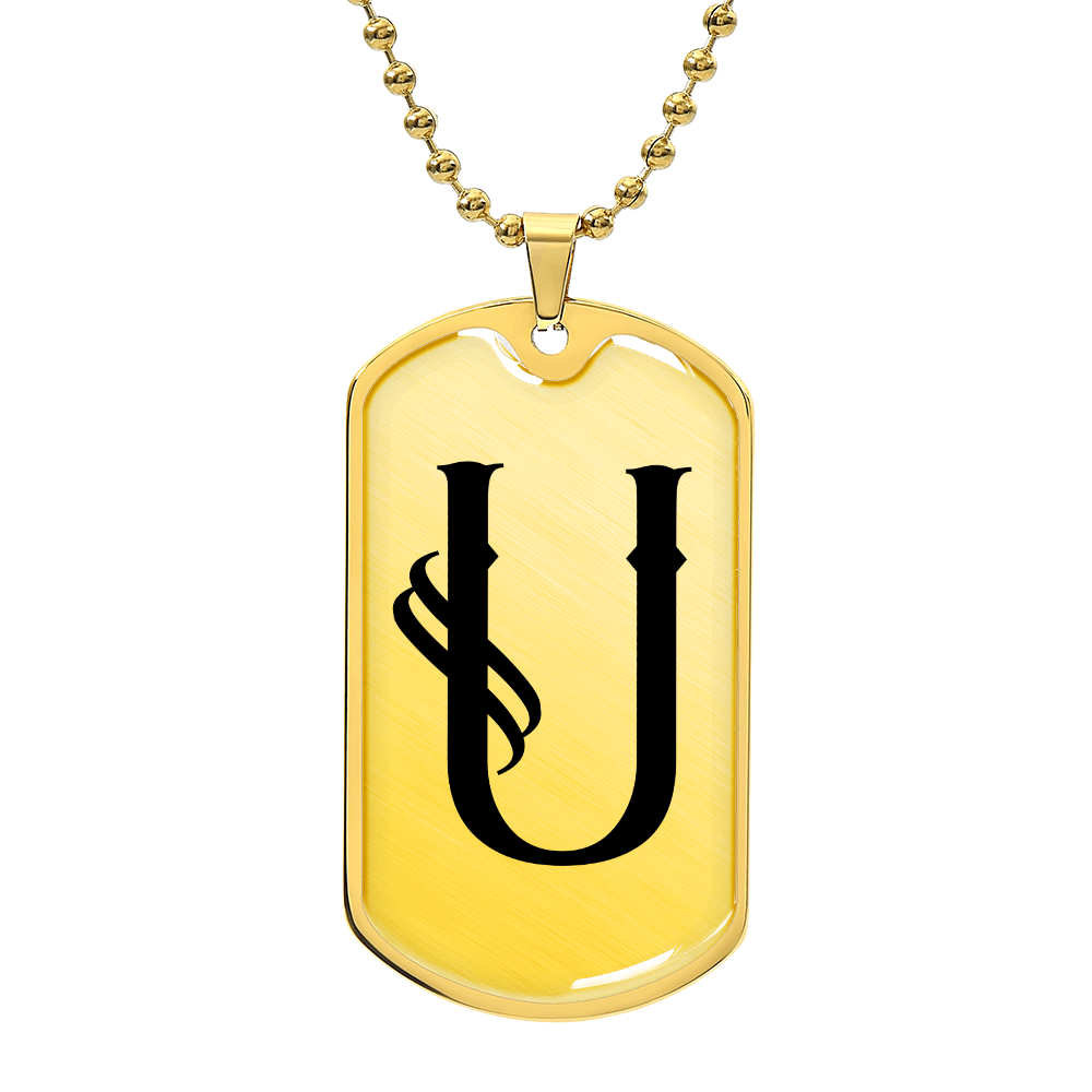 Initial U v001-31 - 18k Gold Finished Luxury Dog Tag Necklace