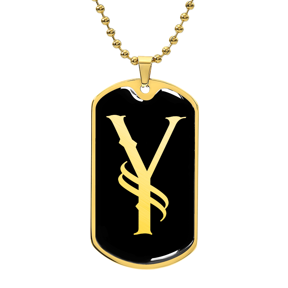 Initial Y v001-32 - 18k Gold Finished Luxury Dog Tag Necklace