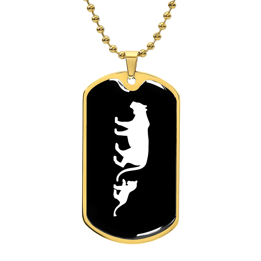 Mama Lioness With 1 Cub v3 - 18k Gold Finished Luxury Dog Tag Necklace