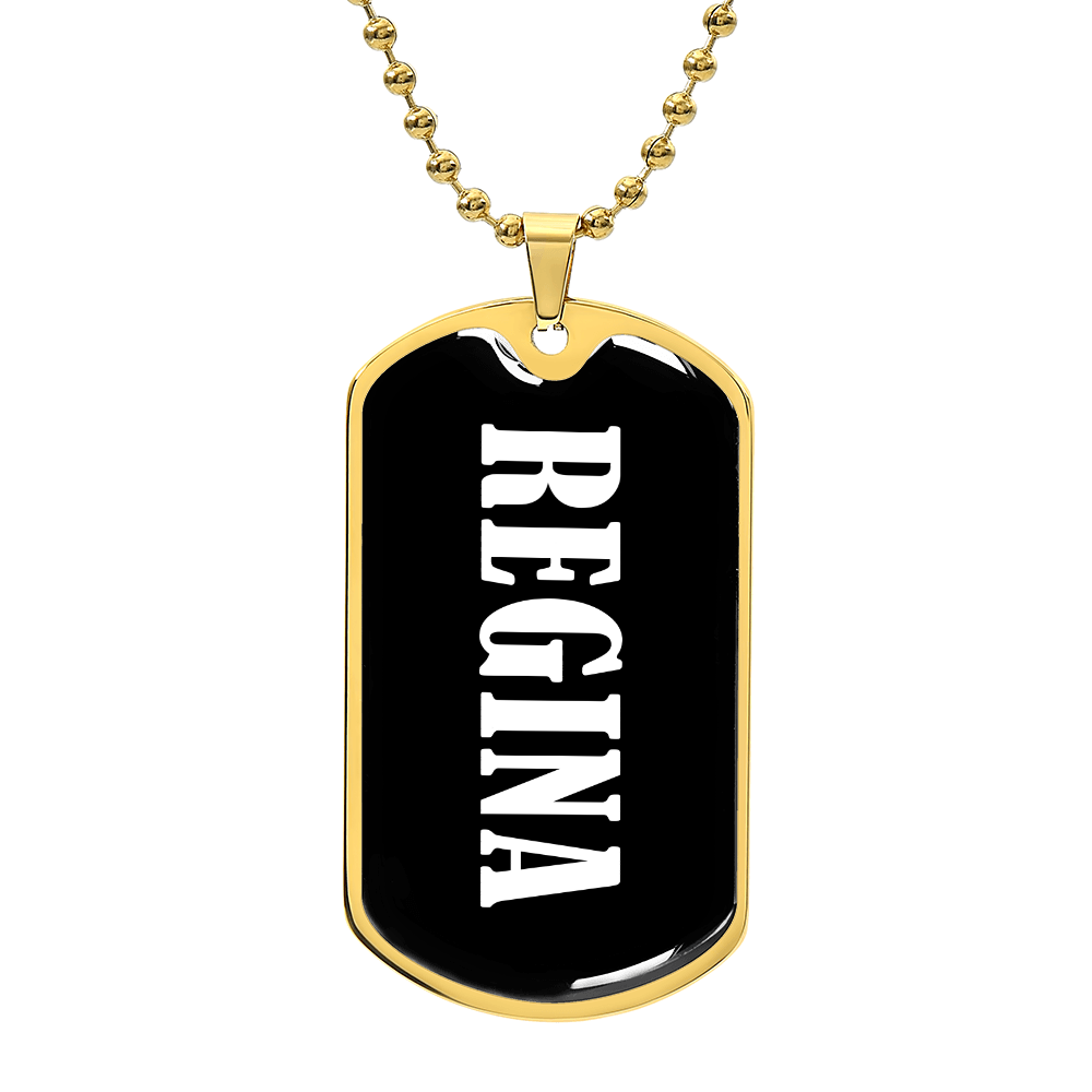 Regina v01w - 18k Gold Finished Luxury Dog Tag Necklace