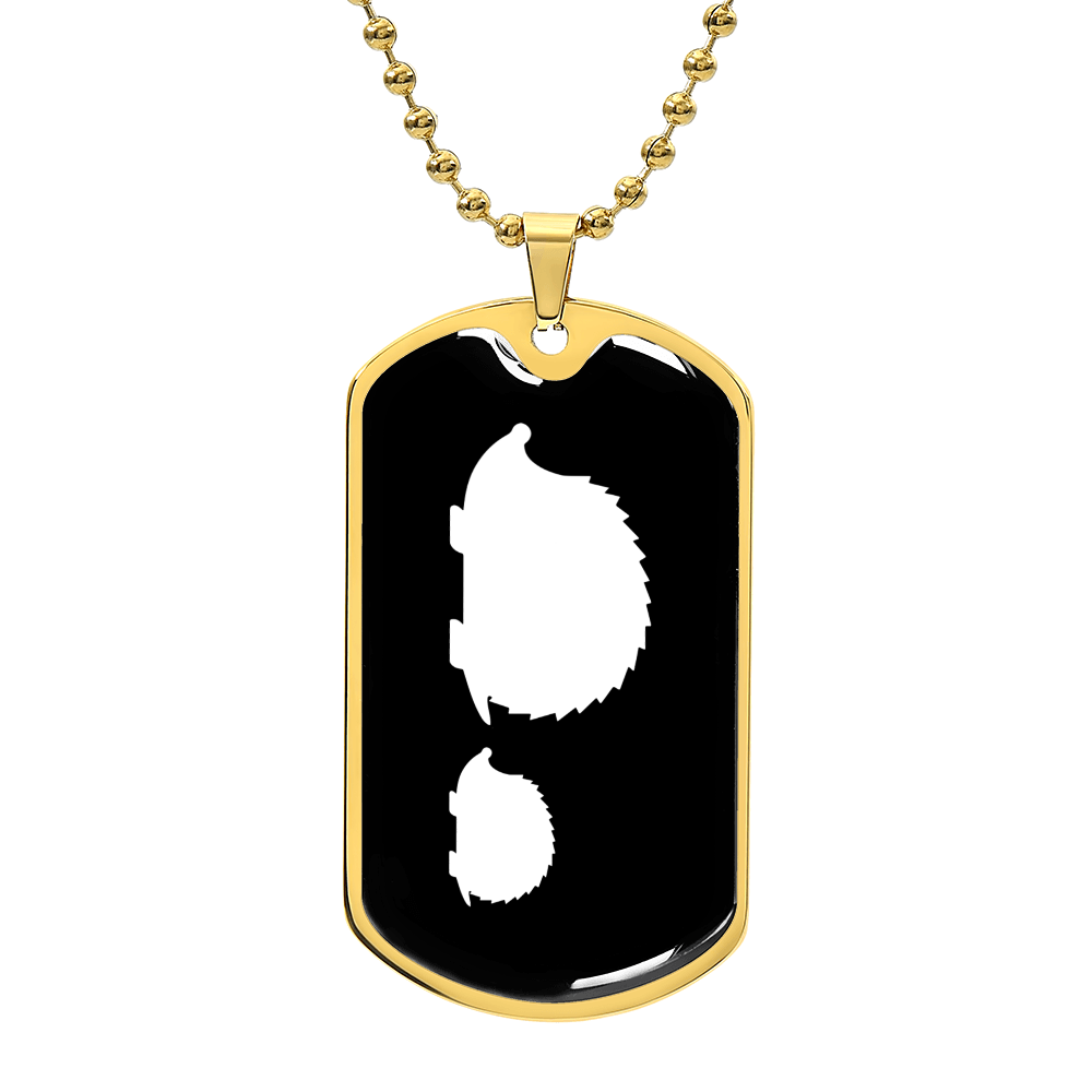 Mama Hedgehog With 1 Hoglet v3 - 18k Gold Finished Luxury Dog Tag Necklace