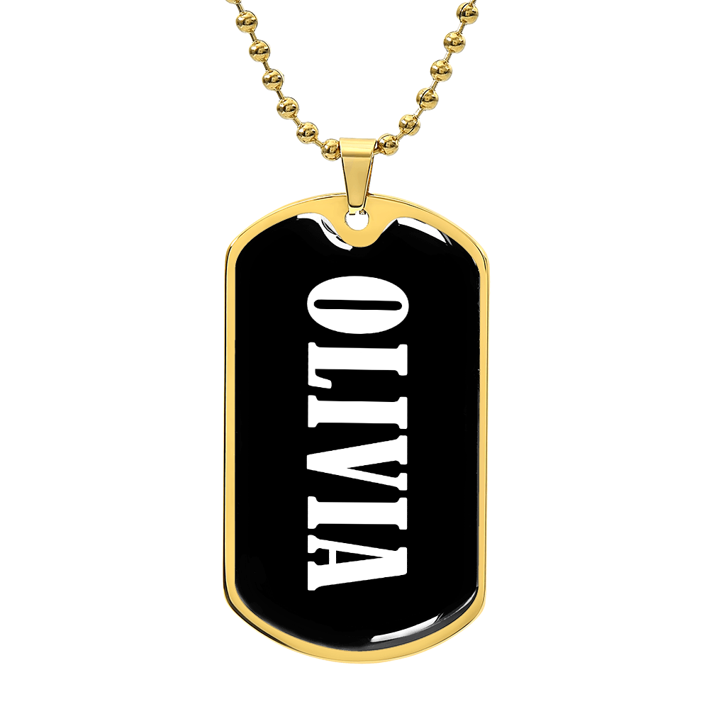 Olivia v01w - 18k Gold Finished Luxury Dog Tag Necklace