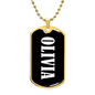 Olivia v01w - 18k Gold Finished Luxury Dog Tag Necklace