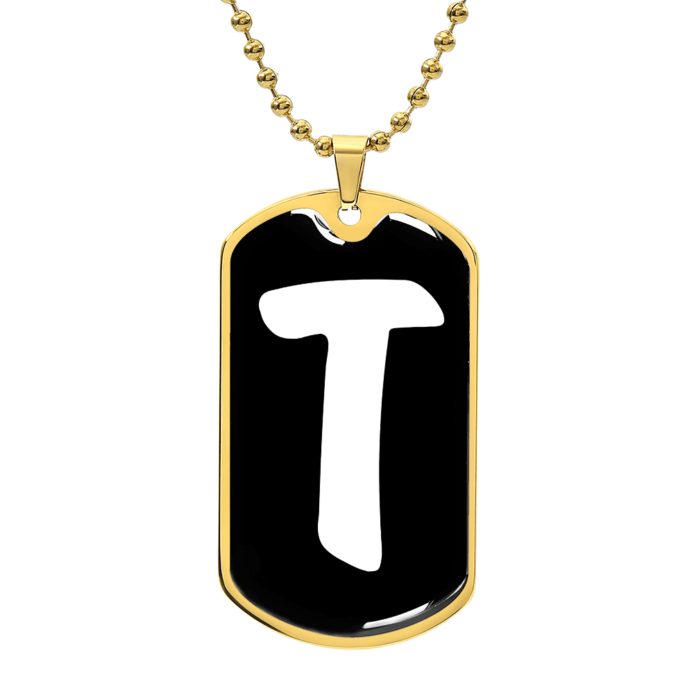 Initial T v3b - 18k Gold Finished Luxury Dog Tag Necklace