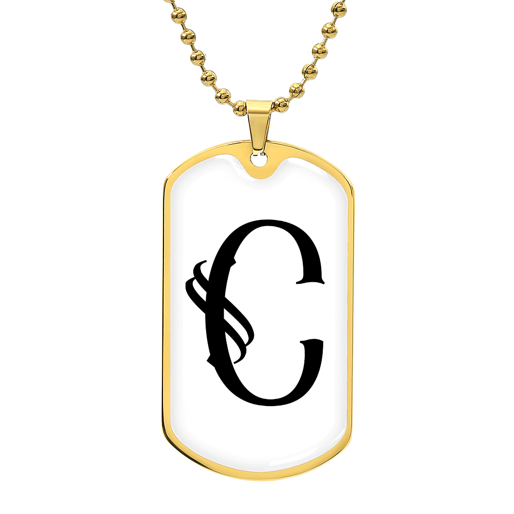 Initial C v001-34 - 18k Gold Finished Luxury Dog Tag Necklace