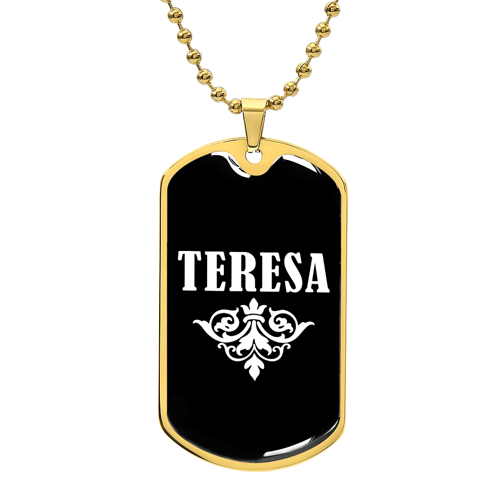 Teresa v03a - 18k Gold Finished Luxury Dog Tag Necklace