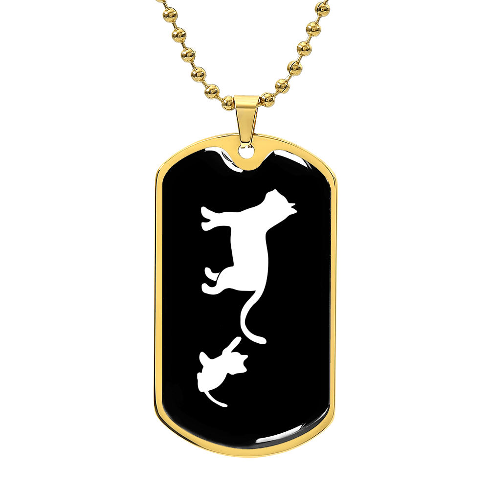 Mama Cat With 1 Kitten v3 - 18k Gold Finished Luxury Dog Tag Necklace
