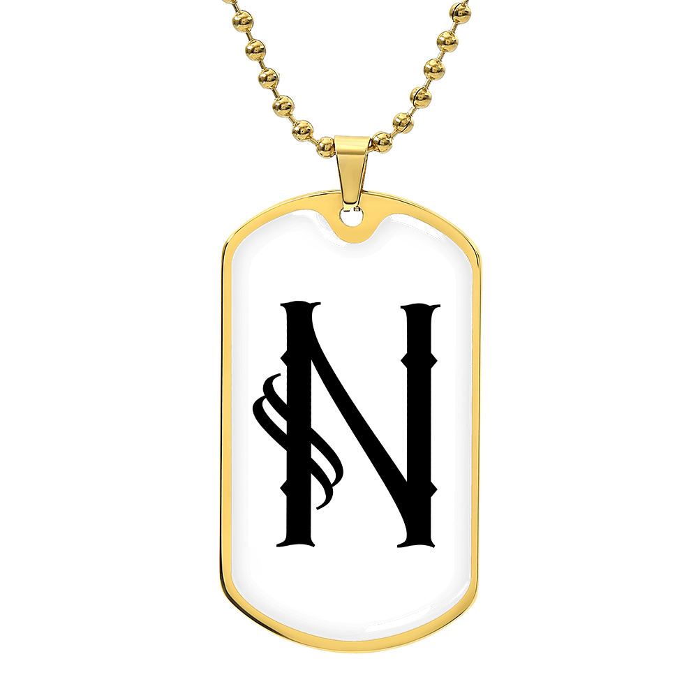 Initial N v001-34 - 18k Gold Finished Luxury Dog Tag Necklace