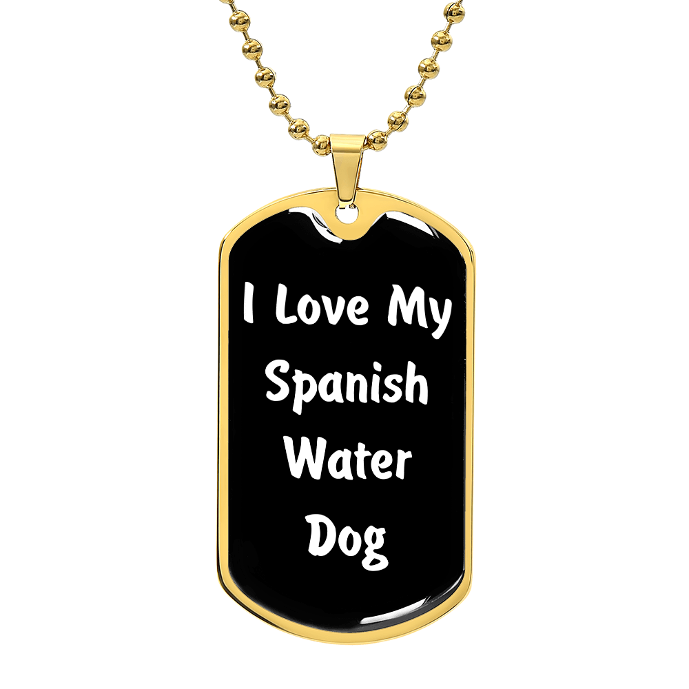 Love My Spanish Water Dog v6 - 18k Gold Finished Luxury Dog Tag Necklace