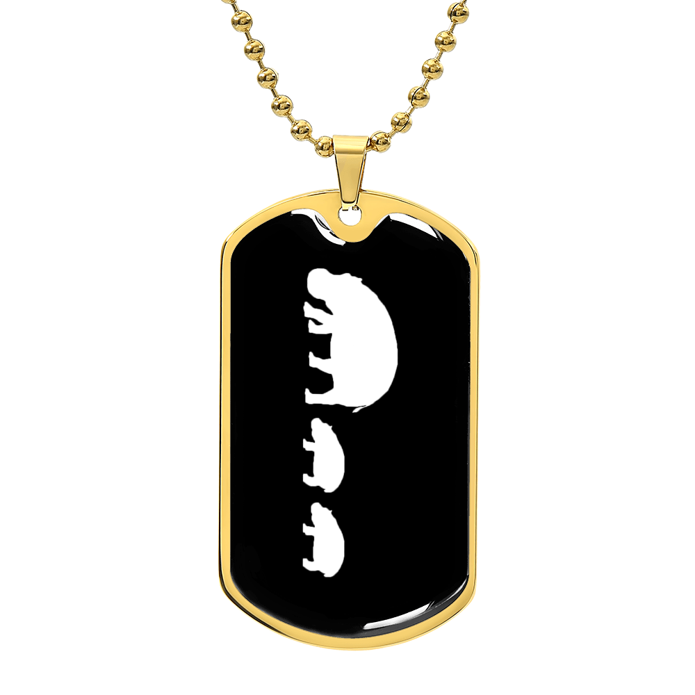 Mama Hippo With 2 Calves v3 - 18k Gold Finished Luxury Dog Tag Necklace