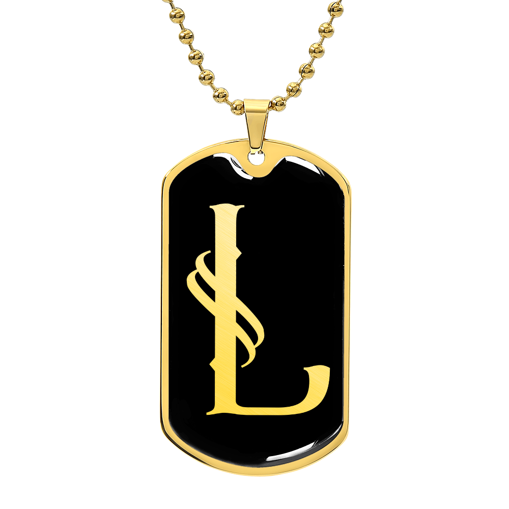 Initial L v001-32 - 18k Gold Finished Luxury Dog Tag Necklace