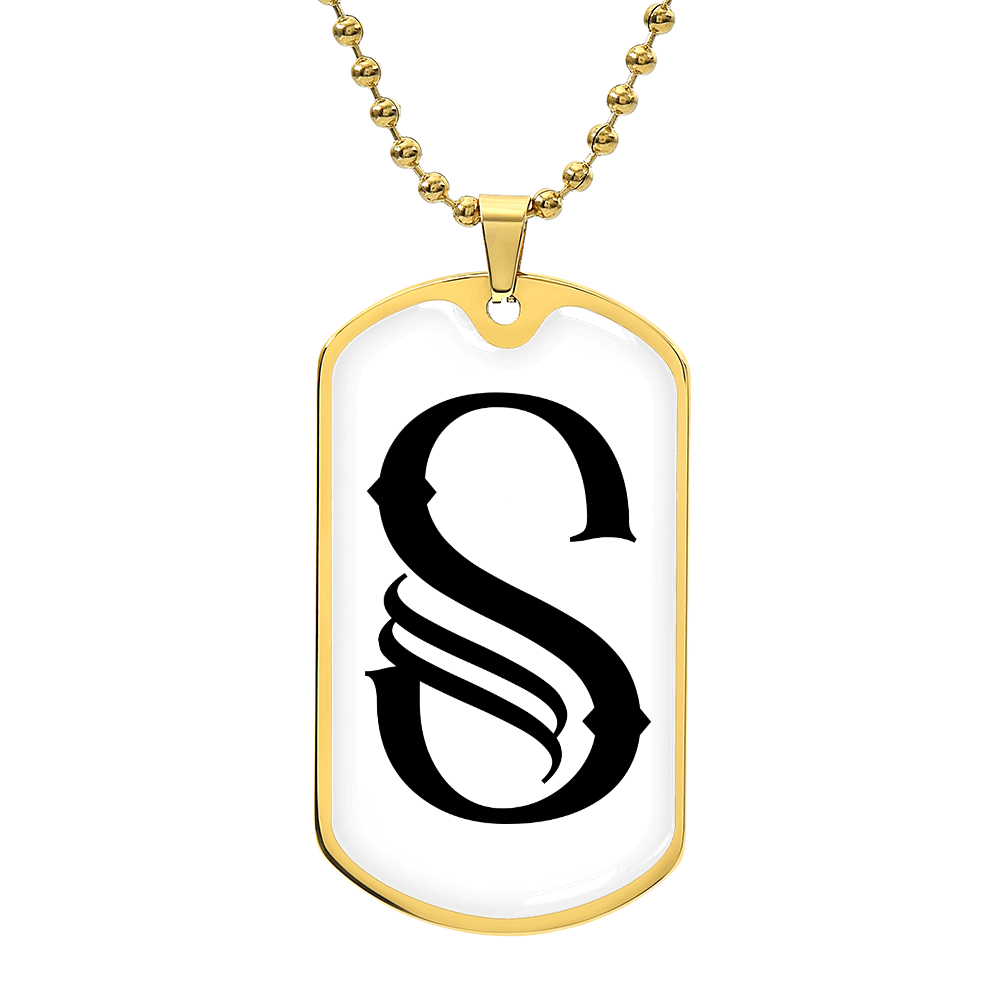 Initial S v001-34 - 18k Gold Finished Luxury Dog Tag Necklace