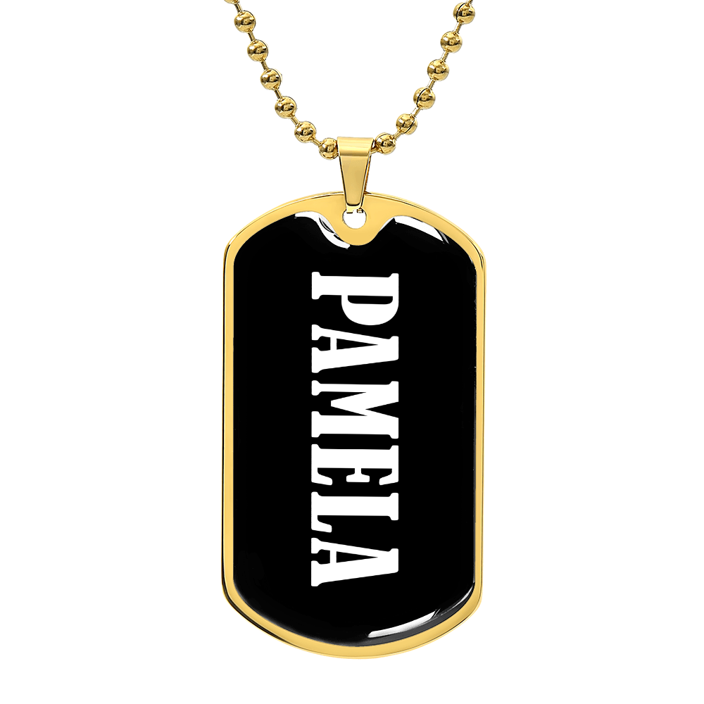 Pamela v01w - 18k Gold Finished Luxury Dog Tag Necklace