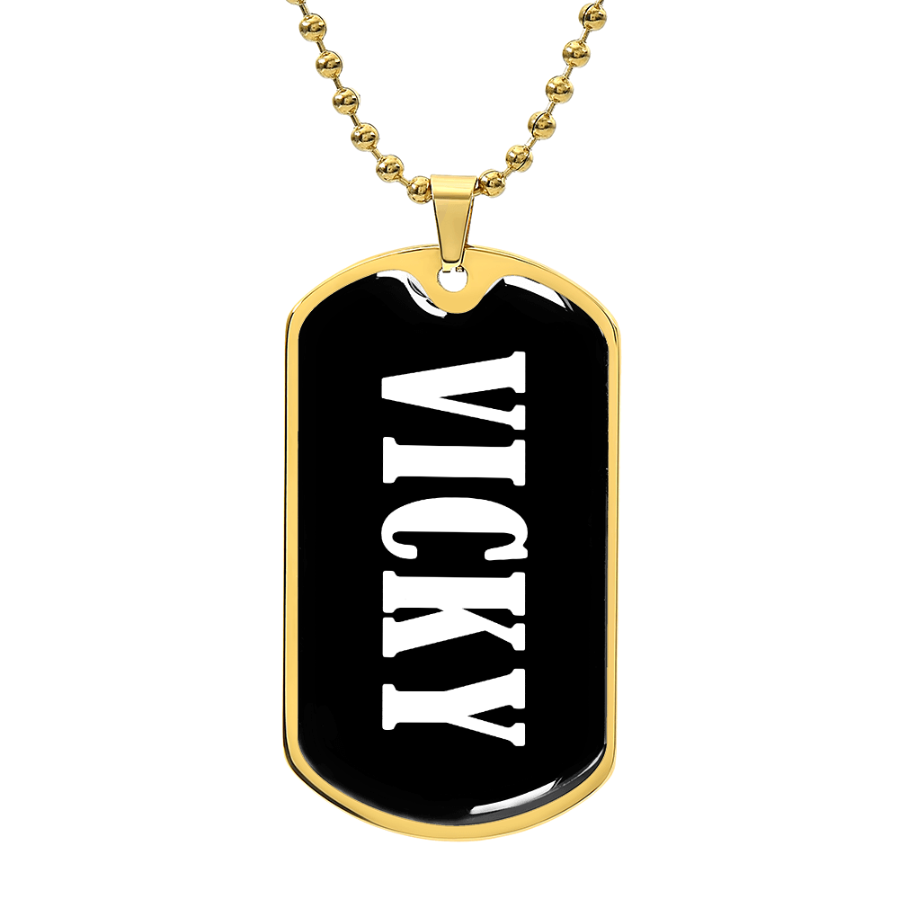 Vicky v01w - 18k Gold Finished Luxury Dog Tag Necklace