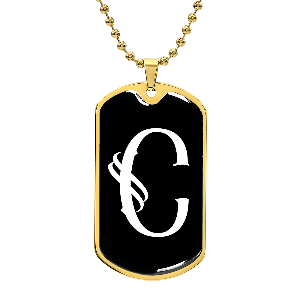 Initial C v001-33 - 18k Gold Finished Luxury Dog Tag Necklace