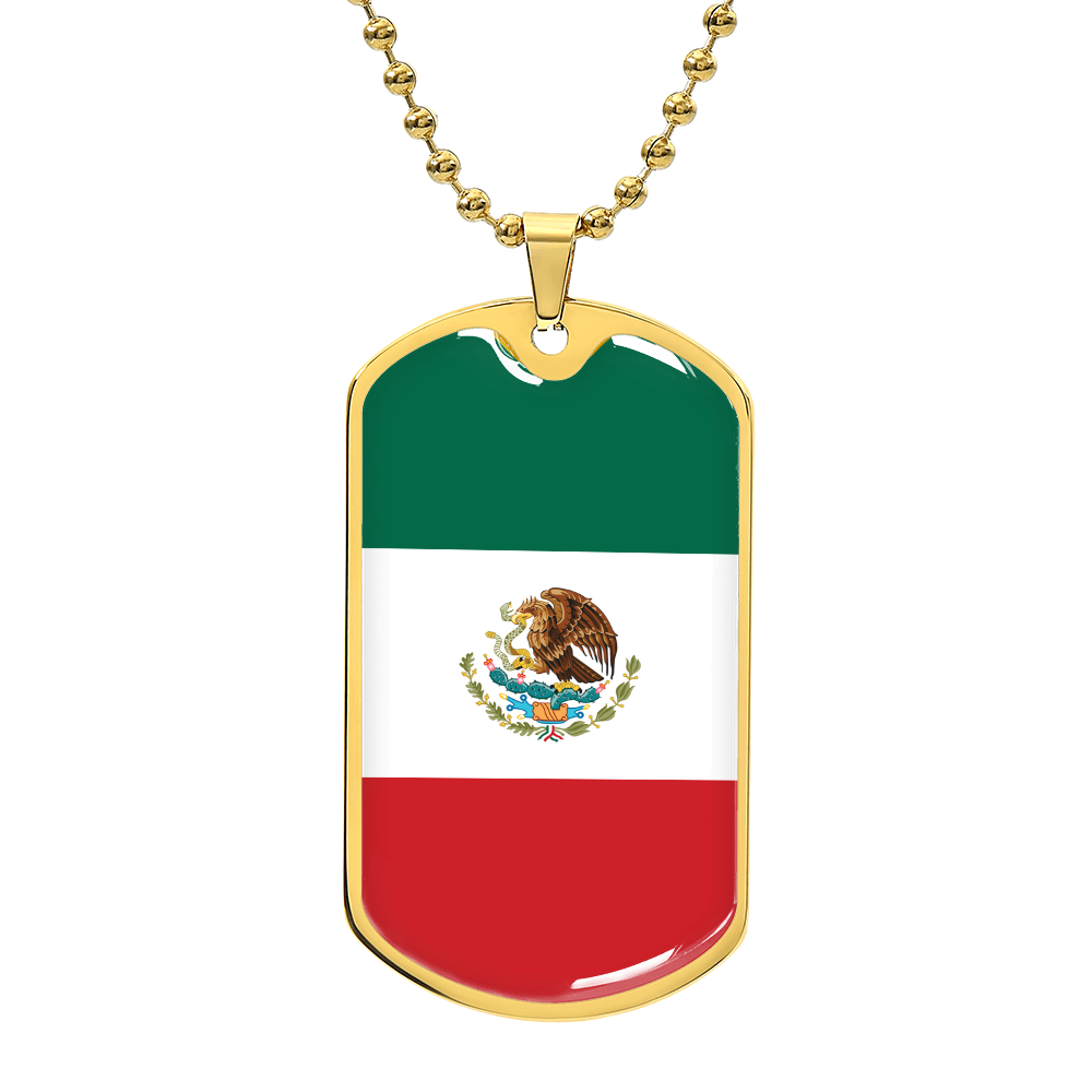 Mexican Flag - 18k Gold Finished Luxury Dog Tag Necklace