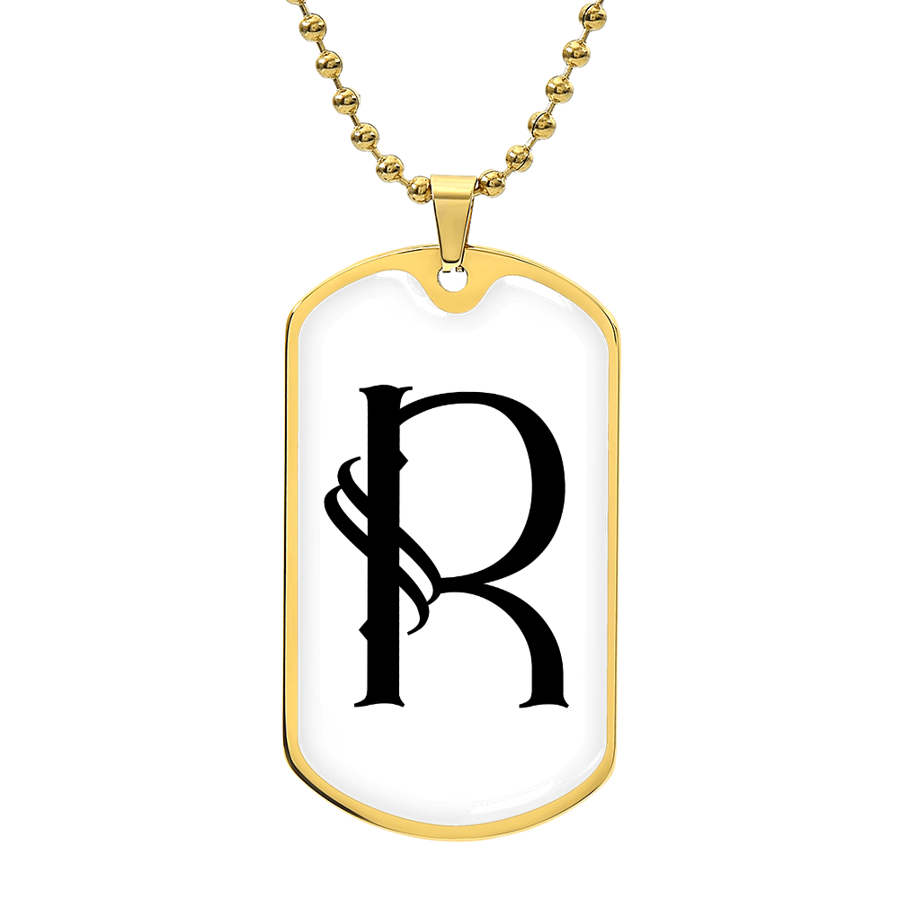 Initial R v001-34 - 18k Gold Finished Luxury Dog Tag Necklace