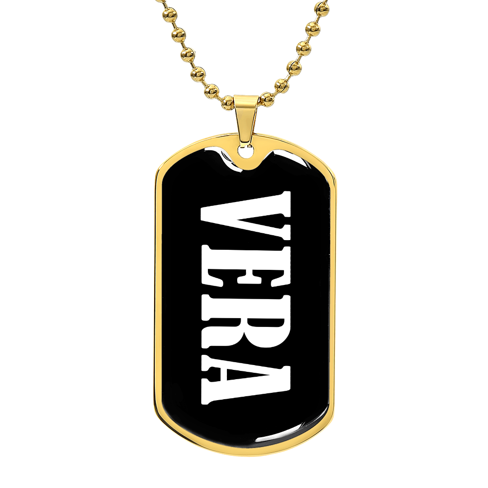 Vera v01w - 18k Gold Finished Luxury Dog Tag Necklace