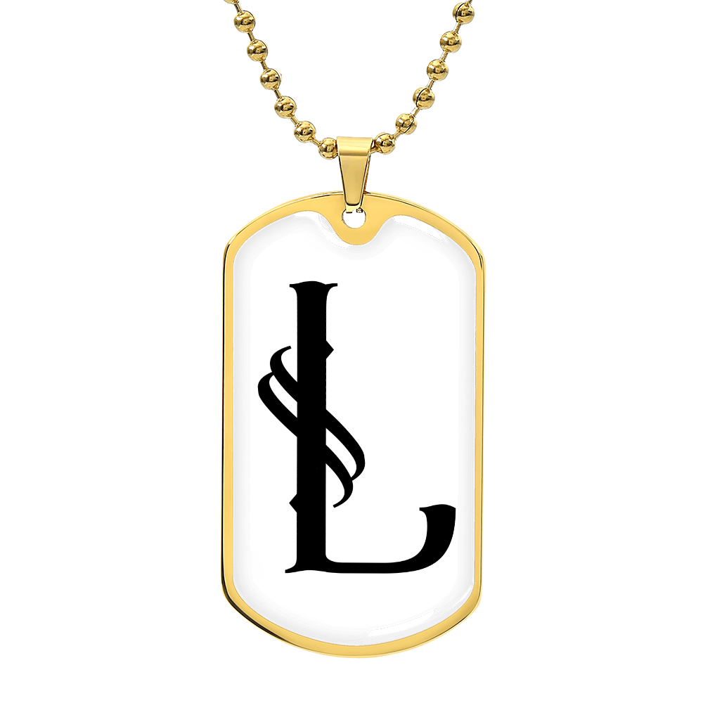 Initial L v001-34 - 18k Gold Finished Luxury Dog Tag Necklace