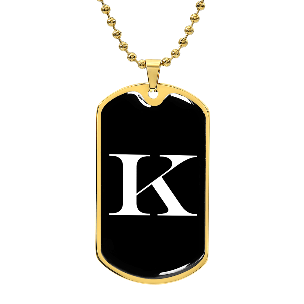 Initial K v3a - 18k Gold Finished Luxury Dog Tag Necklace