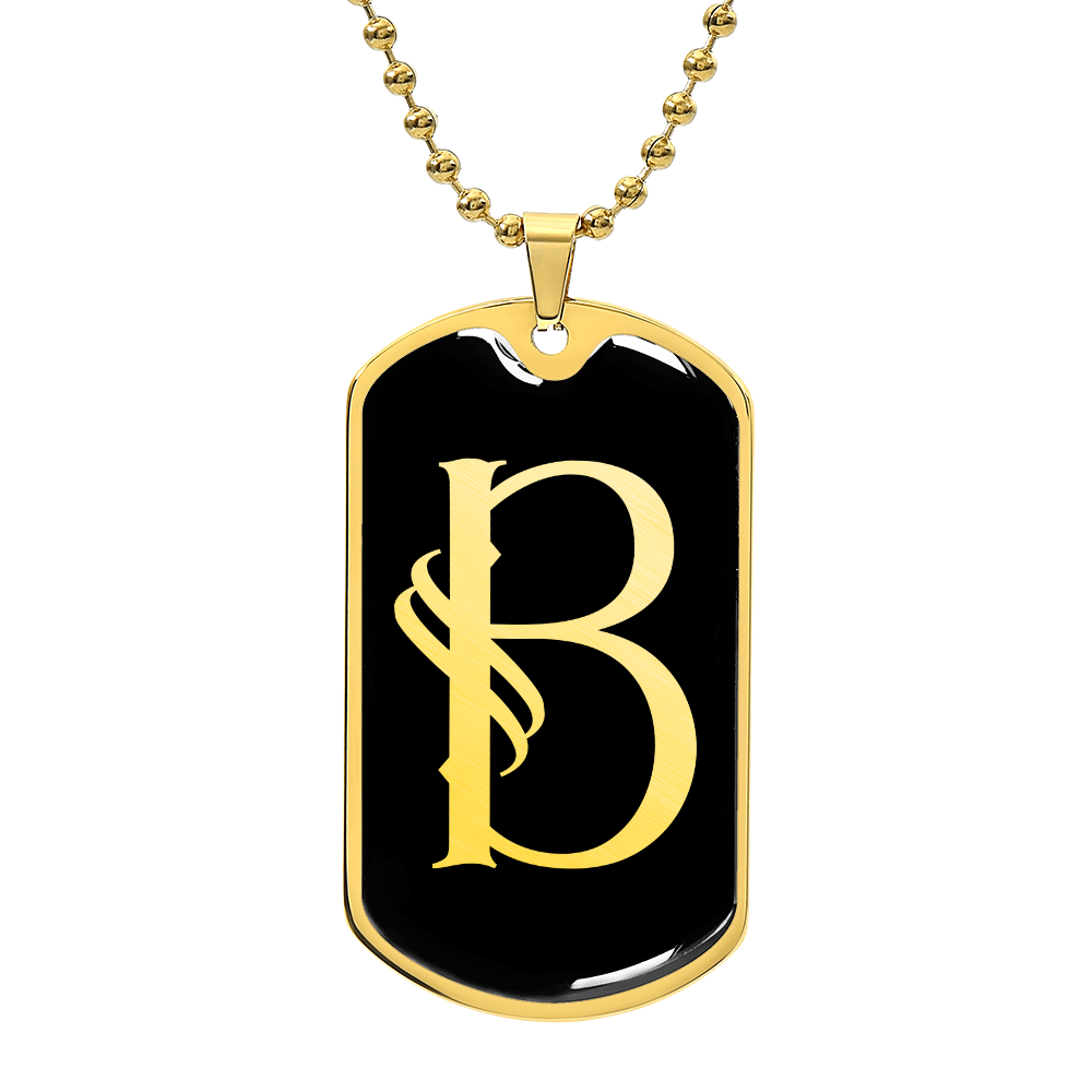 Initial B v001-32 - 18k Gold Finished Luxury Dog Tag Necklace