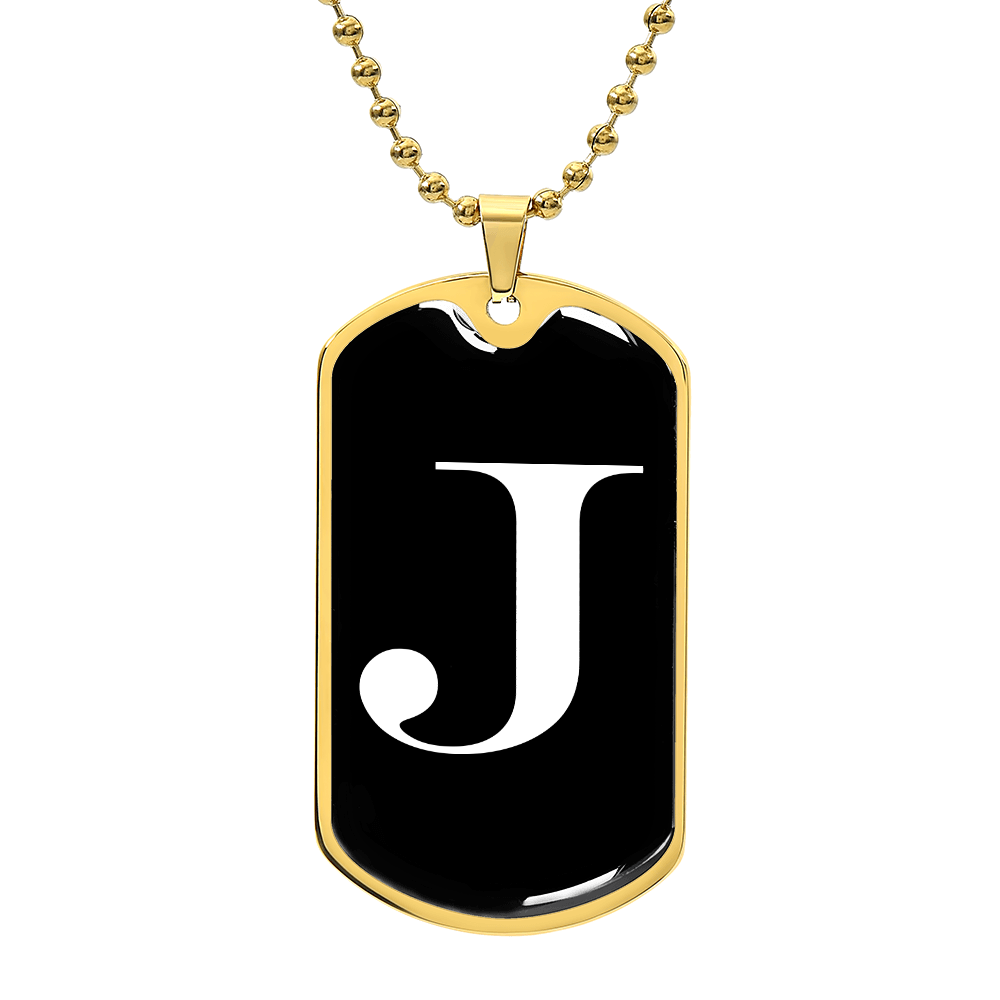 Initial J v3a - 18k Gold Finished Luxury Dog Tag Necklace