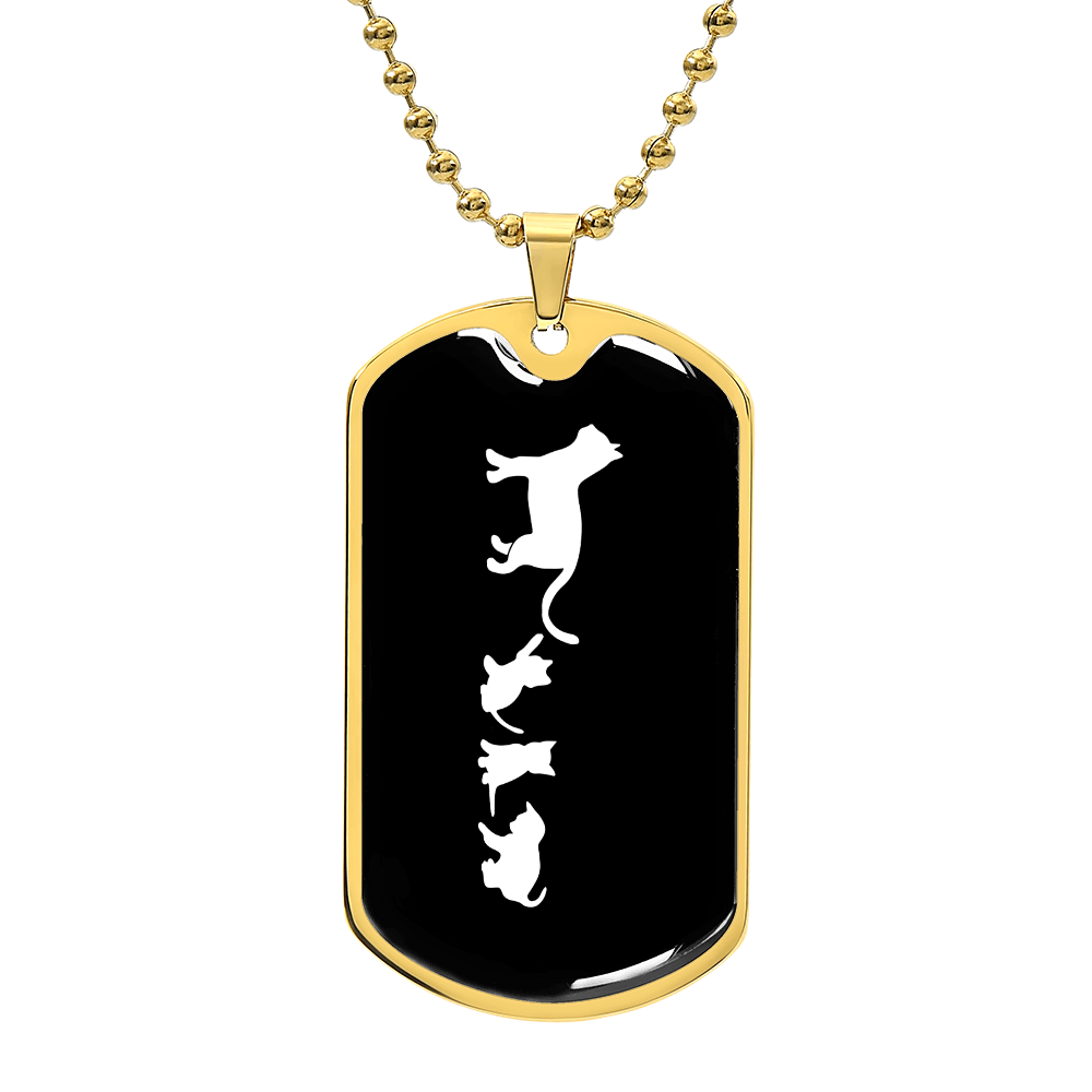 Mama Cat With 3 Kittens v3 - 18k Gold Finished Luxury Dog Tag Necklace