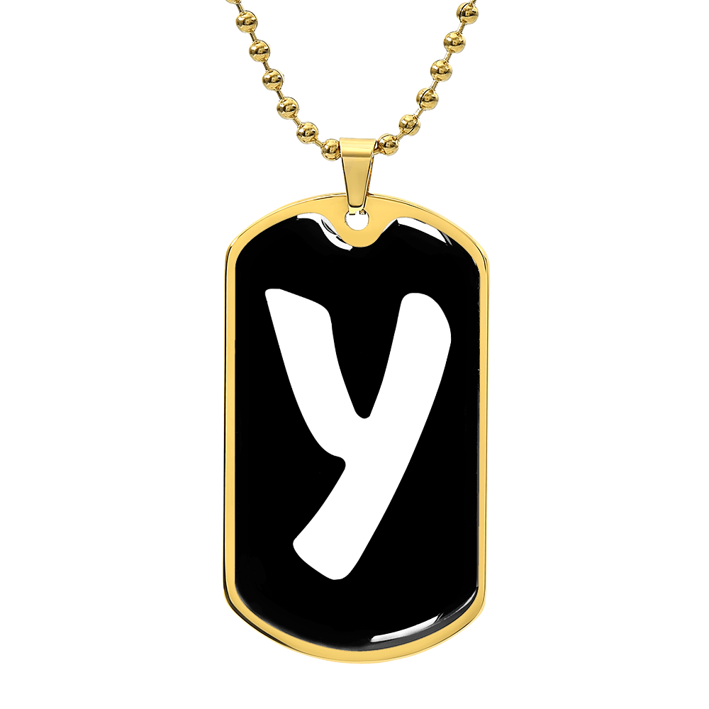 Initial Y v3b - 18k Gold Finished Luxury Dog Tag Necklace
