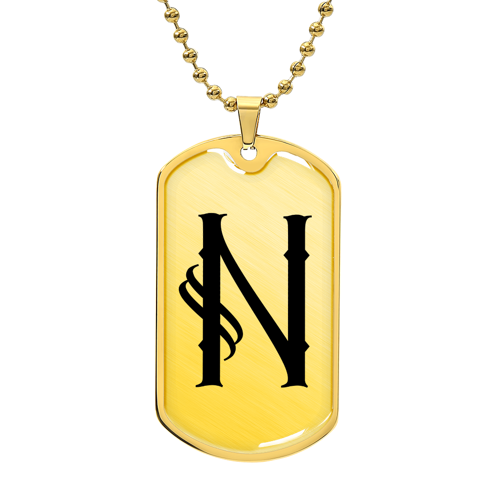 Initial N v001-31 - 18k Gold Finished Luxury Dog Tag Necklace